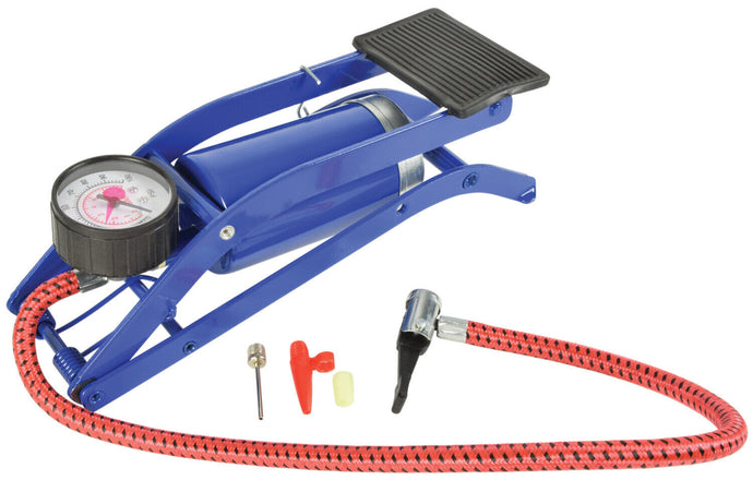 Mercury Single Barrel Foot Pump with Gauge Car Van Bike Football Tyre