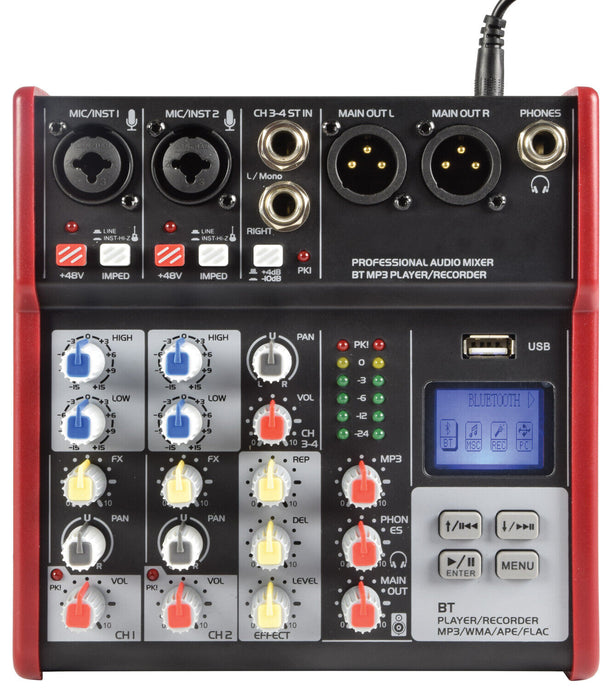Citronic CSM-4 Compact 4 Way Mixer with USB, Bluetooth & Digital Delay Effect