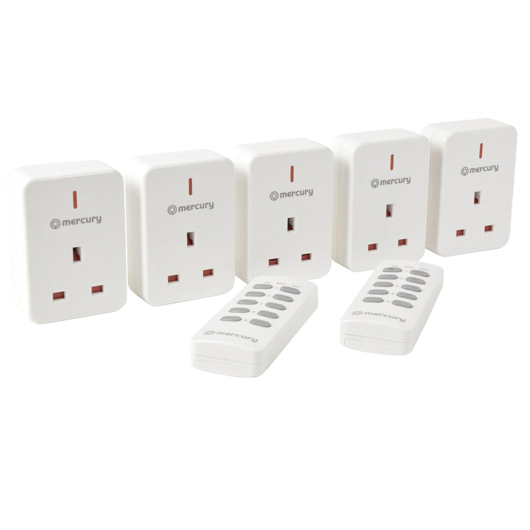 Wireless Remote Control Mains Sockets - Set of 5 (2 remotes)