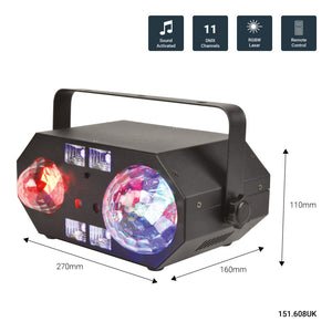 QTX Tetra LED Moonflower + Ripple + Strobe/UV + Laser Effect