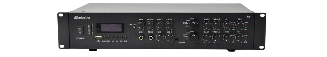 ADASTRA A4 Dual Zone 4X 200W PA Amplifier With Bluetooth USB SD FM MP3 AUX RCA