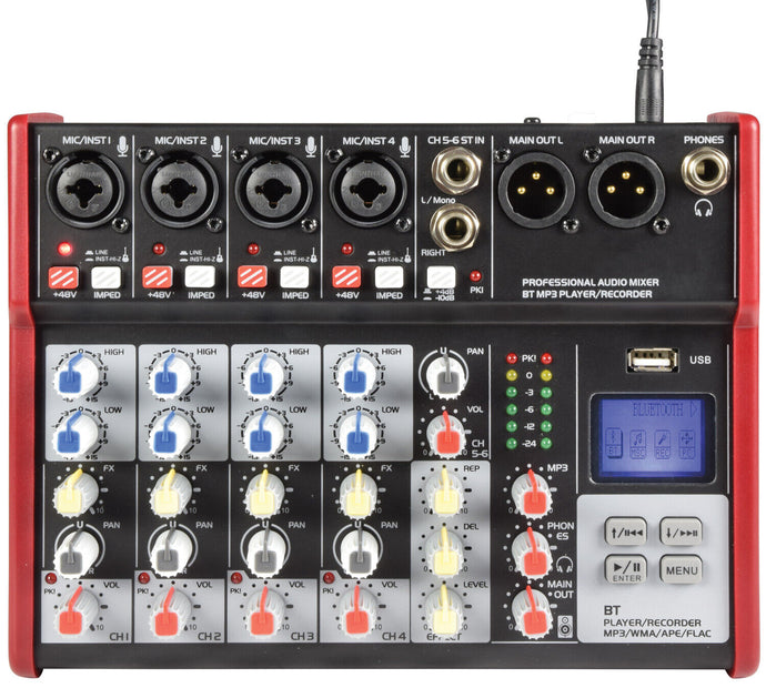 Citronic CSM-6 Compact 6 Way Mixer with USB, Bluetooth & Digital Delay Effect