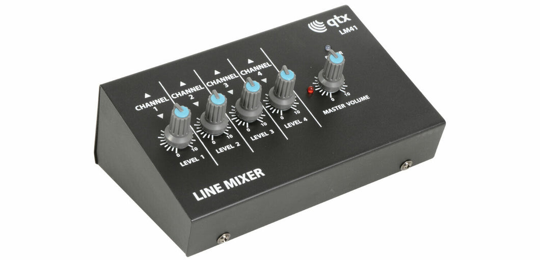 QTX LM41 4ch Stereo Mini Mixer Line Level Studio Karaoke DJ Recording
