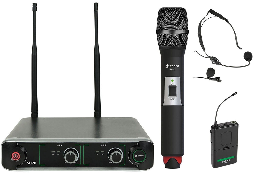 Chord SU20 Dual UHF Combo Microphone Set Red + Green