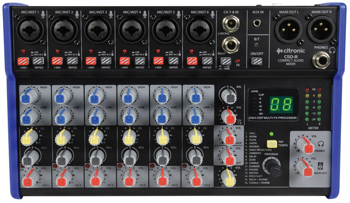 Citronic CSD-8 Compact Mixer with BT receiver + DSP Effects