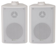 Load image into Gallery viewer, WHITE OUTDOOR STEREO SPEAKERS WEATHER RESISTANT PAIR WALL MOUNTED LOUDSPEAKERS