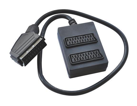 2 Way Scart Splitter with 300mm Cable Lead & Extension box. TV/DVD/Cable/Video