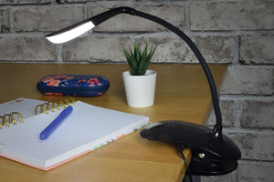 LED USB Clip On or Free-Standing Desk Lamp touch control, 3 settings Black