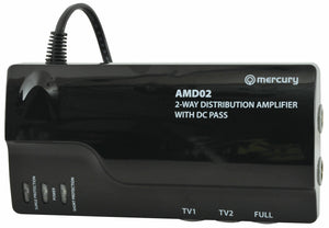 2 Way 4G Ready VHF UHF TV Distribution Powered Amplifier & DC By-Pass
