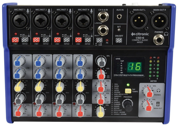 Citronic CSD-6 Compact Mixer with BT receiver + DSP Effects