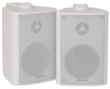 Load image into Gallery viewer, WHITE OUTDOOR STEREO SPEAKERS WEATHER RESISTANT PAIR WALL MOUNTED LOUDSPEAKERS