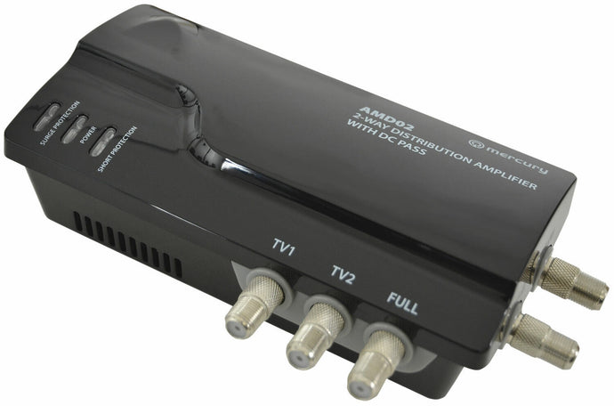 2 Way 4G Ready VHF UHF TV Distribution Powered Amplifier & DC By-Pass