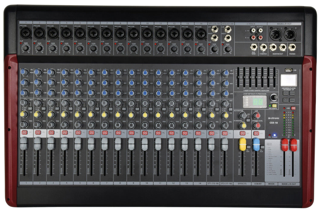 Citronic CSX-18 Live Mixer with USB/BT Player + DSP Effects