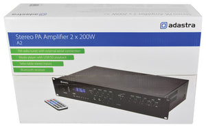 Adastra A2 Bluetooth Stereo PA Amplifier 2 x 200W MP3 USB FM Tuner