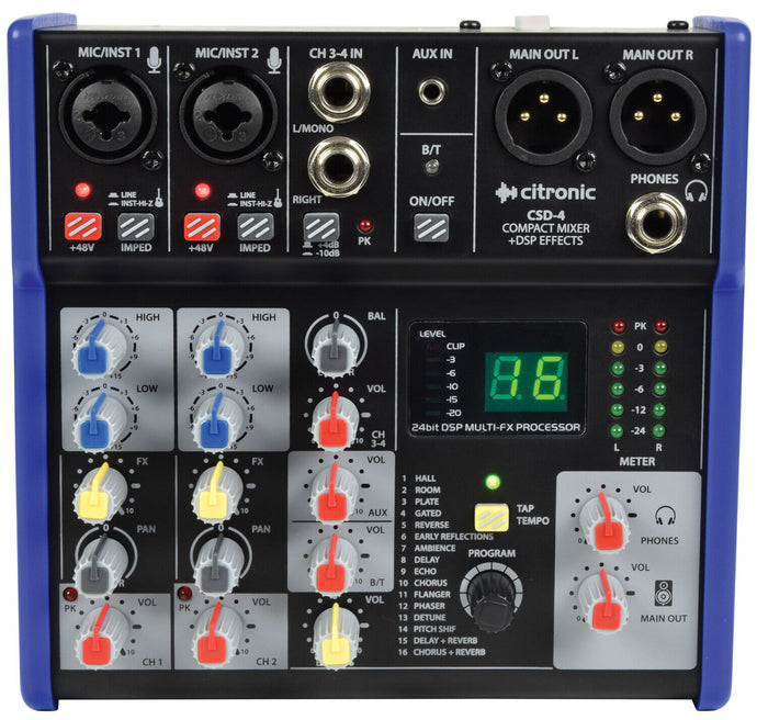 Citronic CSD-4 Compact Mixer with BT receiver + DSP Effects