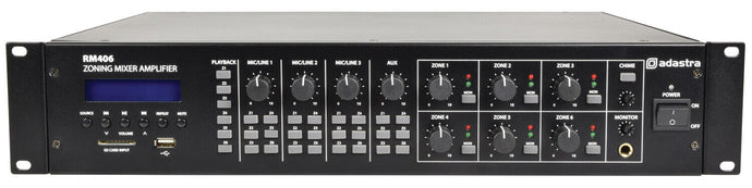 ADASTRA RM406 100V Mixer Amplifier 6 x 40W + USB/SD/FM/Bluetooth