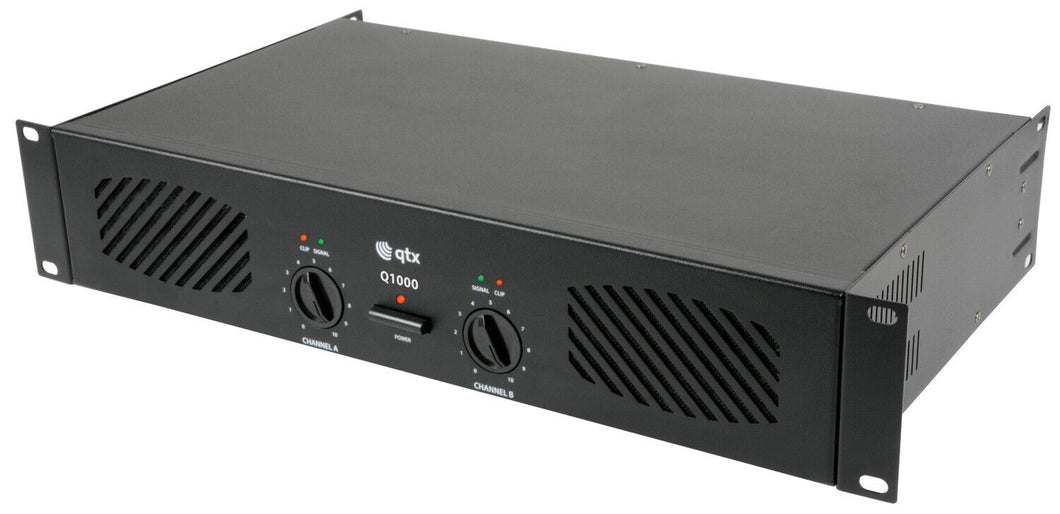 QTX Q1000 Stereo Amplifier 1000W Powerful DJ Amp 2 x 500W Party PA Speakers