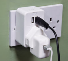 Load image into Gallery viewer, Plug through UK Mains Adaptor with Dual USB Ports 2.4A Max