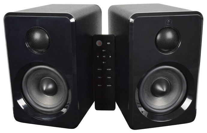 Active Bluetooth Bookshelf Speakers USB SD Input Remote Control Black